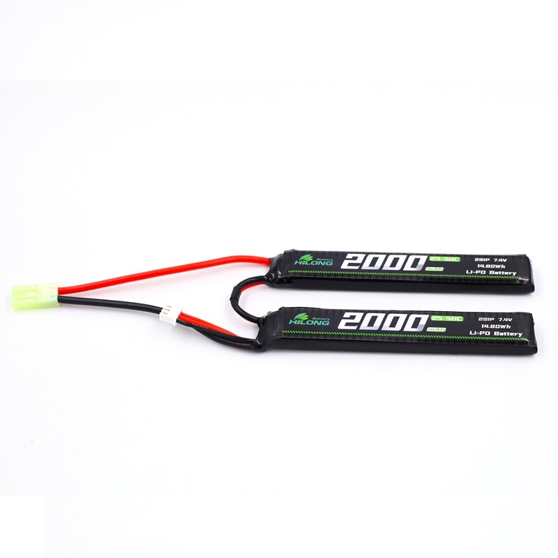 2000mAh 7.4V 25C/50C Twins / Split / nunchuck High Power Li-PO Battery Pack for Military Airsoft