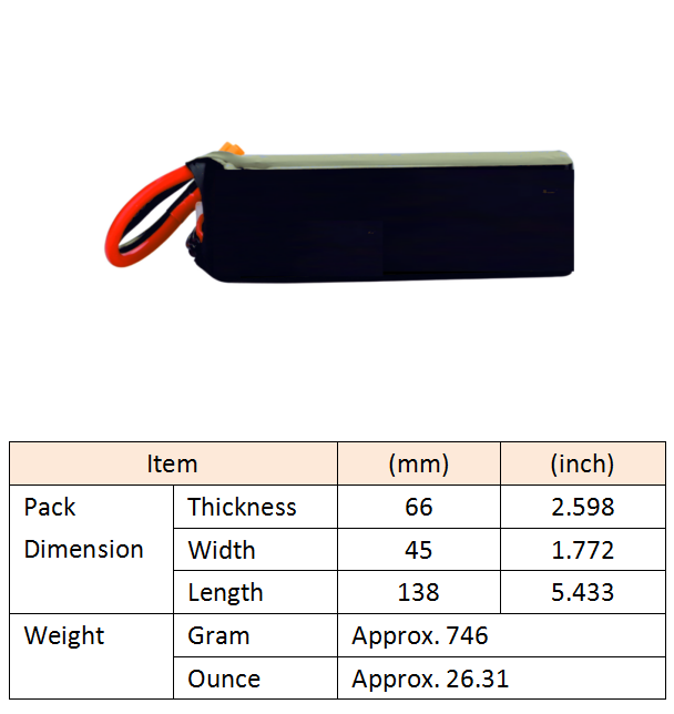 Hilong 6000mAh 22.2V 40C  6S Lithium lon Battery Pack for  Drone